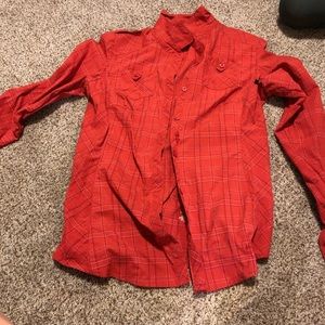 REI water resistant windbreaker orange plaid.